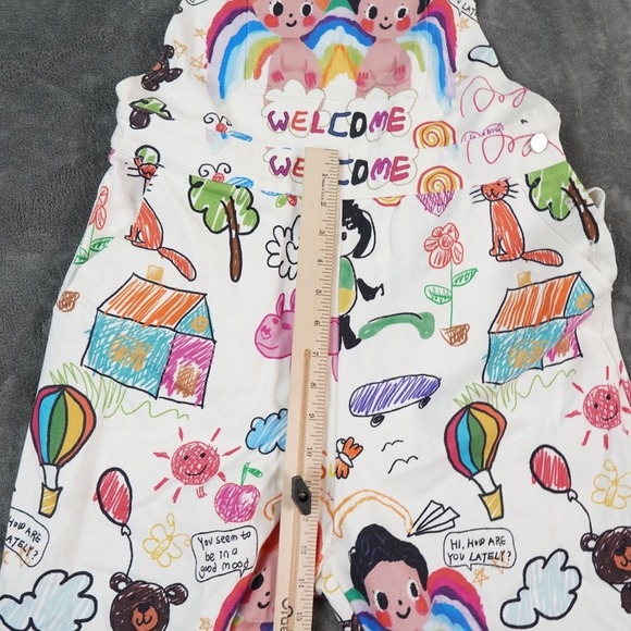 Shein Overalls Womens M Multicolor Kidcore Teacher‎ Doodle All Over Print - Picture 15 of 15